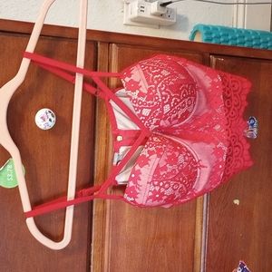 Bustier top red lace zipper back